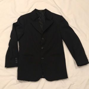 Boys black pinstriped suit jacket/trousers.